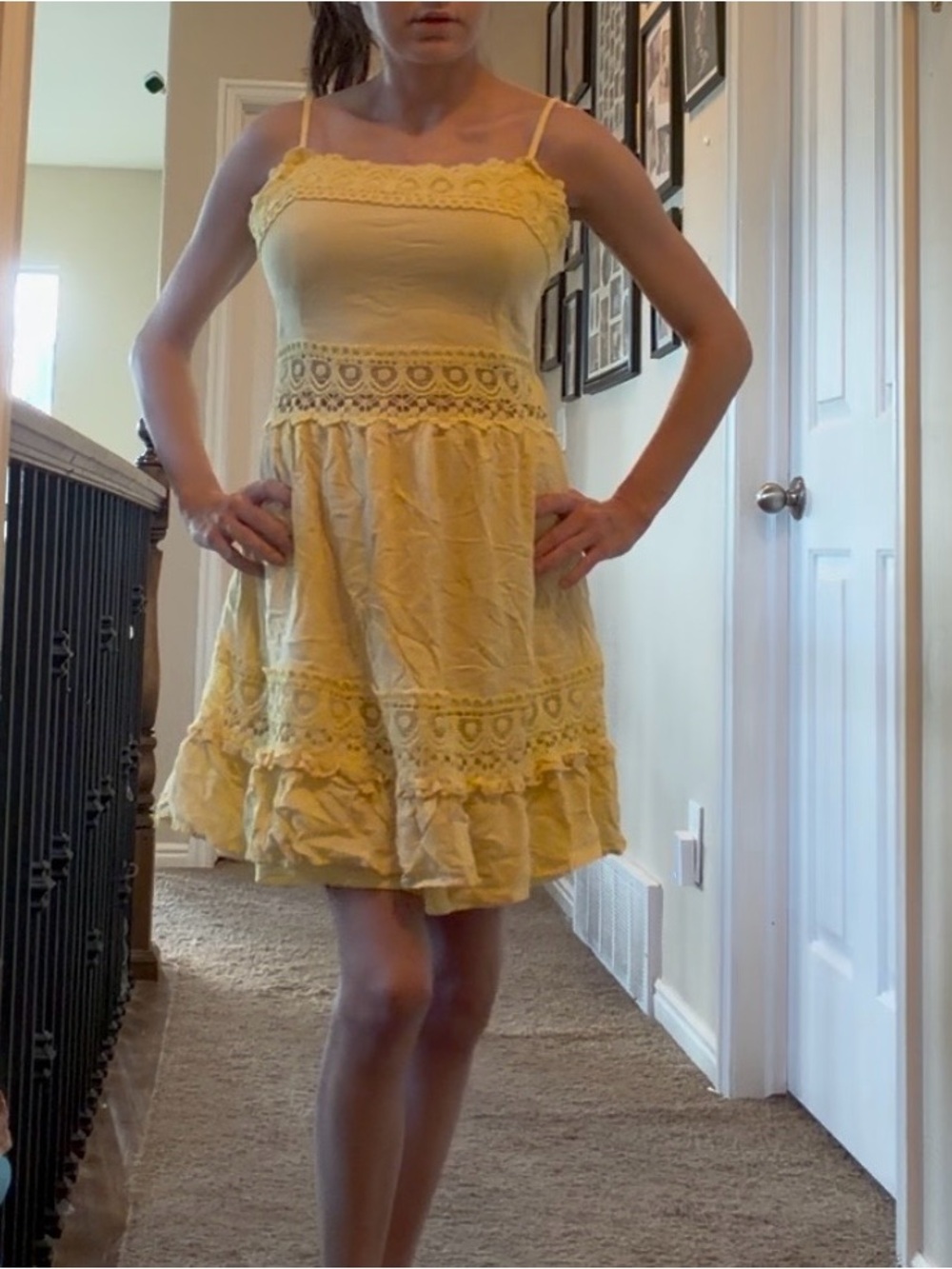Sunshine Lace-Trim Spaghetti Strap Dress - Yellow